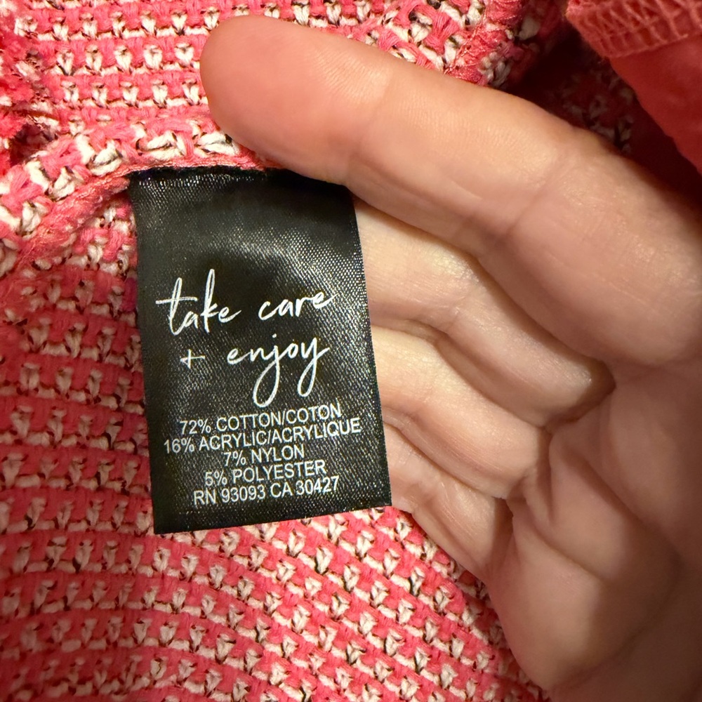 NWOT $198 NIC+ZOE Pink Tweed Fringe Knit Open Front Jacket. Size Small Petite - Picture 6 of 11